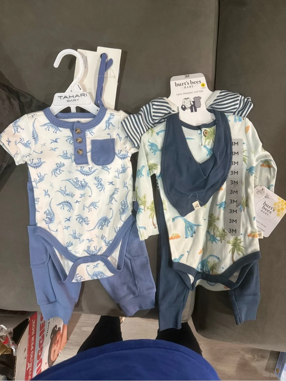 Burt's Bees Baby Blue Dino One-Piece Bodysuit with Navy Bib